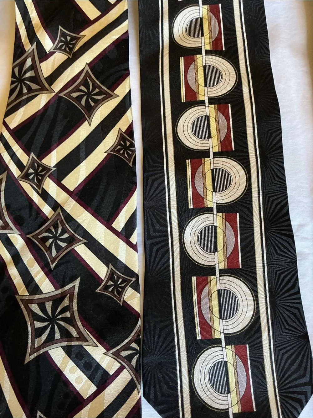 5 Vintage Black Multicolor Men's Ties w/ 2 Tie Clips
